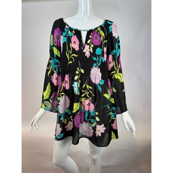 Spense Women's Floral Print Black Tunic Top 1X Polyester Lightweight Flowy Long - Picture 12 of 16